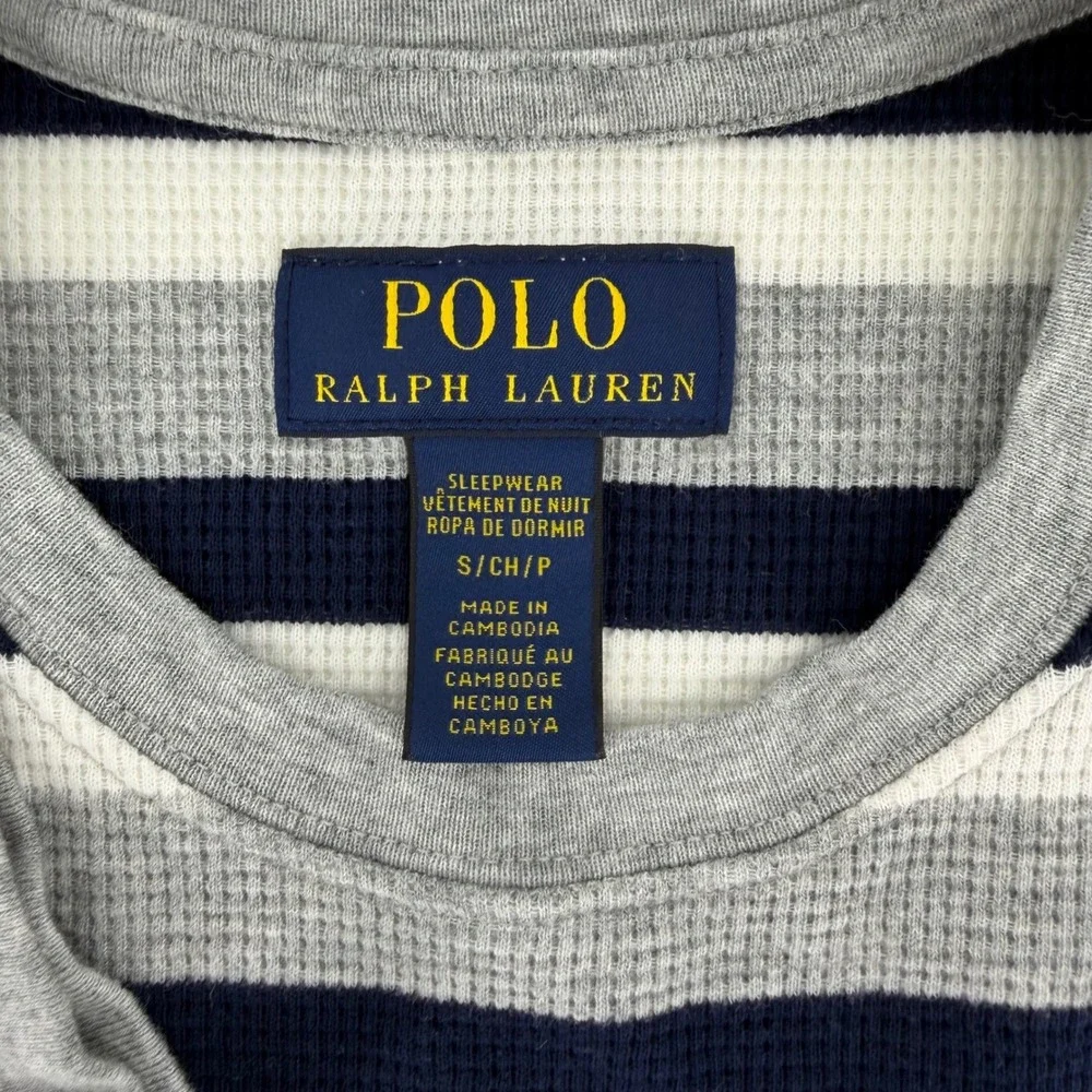Polo Ralph Lauren Mens Small Sleepwear Thermal Shirt Striped Waffle Knit Grey S